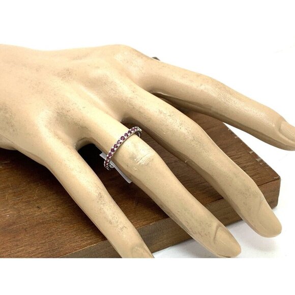 Suzy Levian Eternity Ring 14k White Gold Ruby 2mm Wedding Band Women's S… - Picture 5 of 14